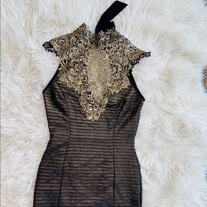 Mini Formal Dress- gold/black